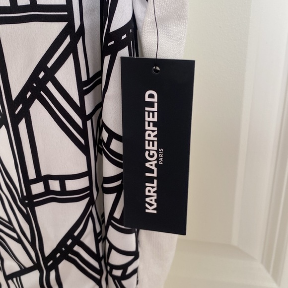 Karl Lagerfeld Paris Geometric Print Ruffle Trim Sleeveless Top Size L - Picture 4 of 9